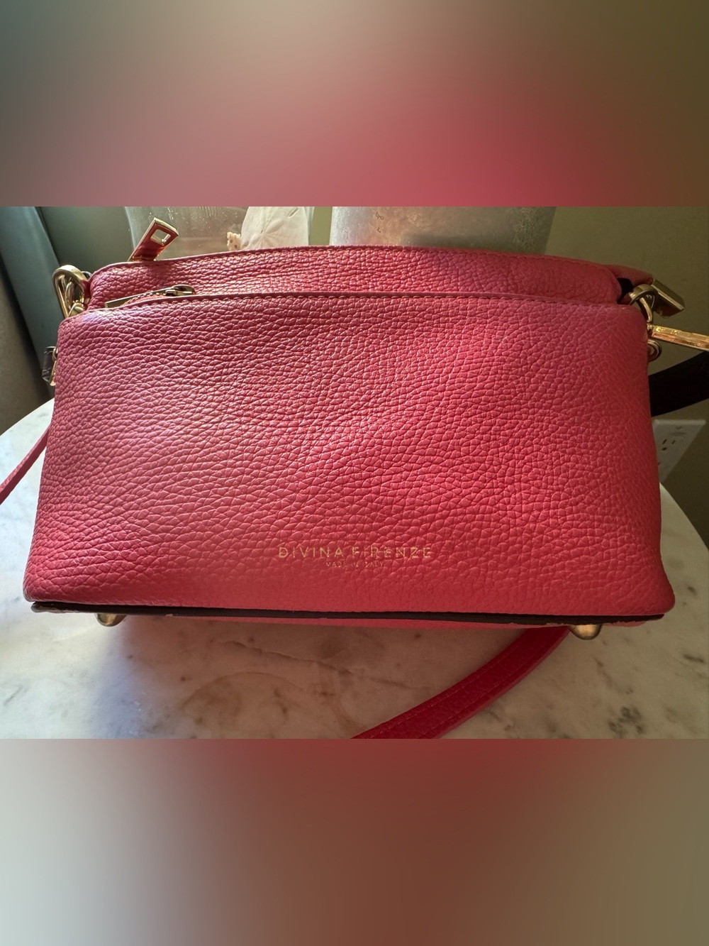 Davina Firenze Pink Pebbled Leather Crossbody Bag